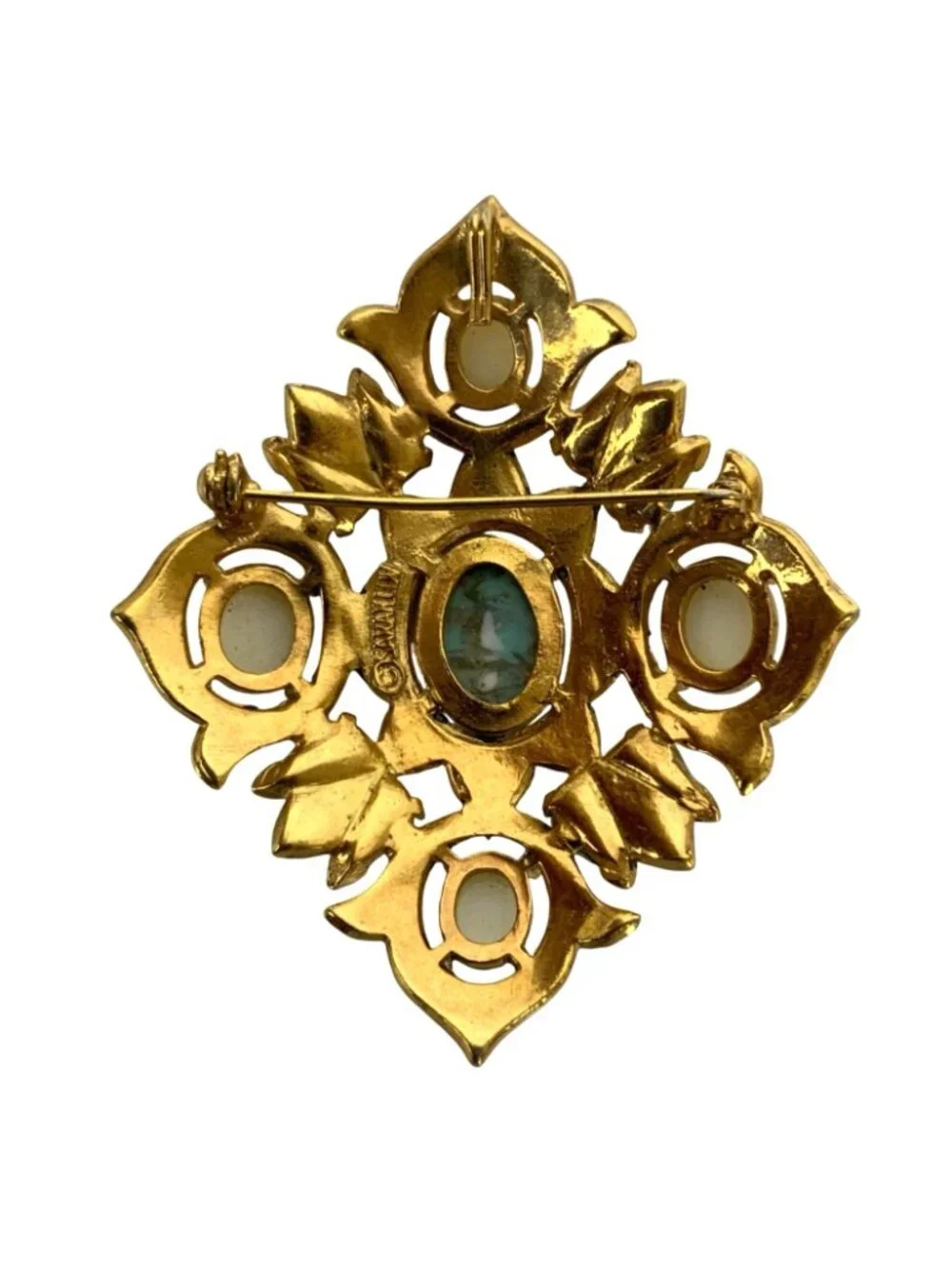 Vintage Sarah Coventry Remembrance Brooch Pendant Faux Turquoise Pearl 1968